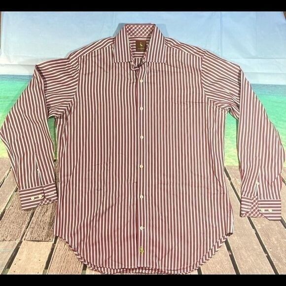 Taylorbyrd Shirt Men's Sz.L Red/Blue/Yellow‎ Striped Button Down Dressy Preppy - Picture 1 of 6